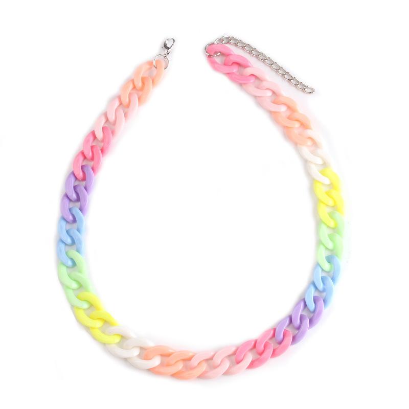Niche Retro Geometric Colored Clavicle Chain Resin Necklace for Girls