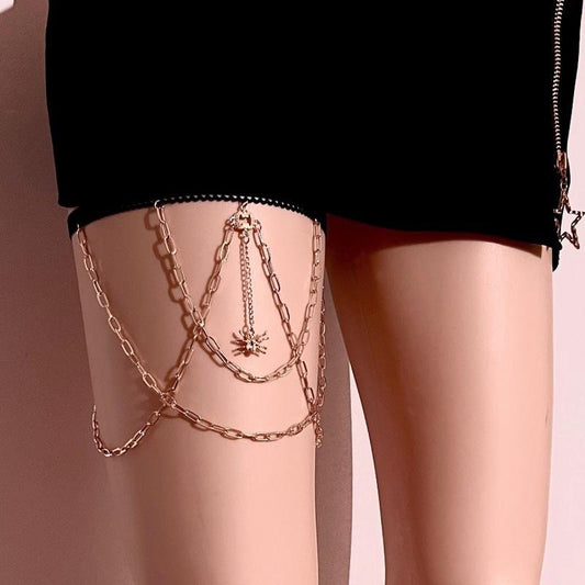 Fashion multi-layer chain spider pendant thigh chain female ins creative metal elastic body chain