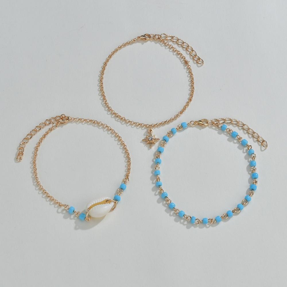 Jewelry summer popular rhinestone star pendant anklet woven rice beads shell anklet