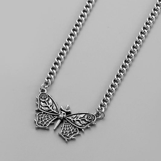 Trendy Fashion Domineering Dark Punk Design Butterfly Mechanical Rose Skull Necklace Necklace Men