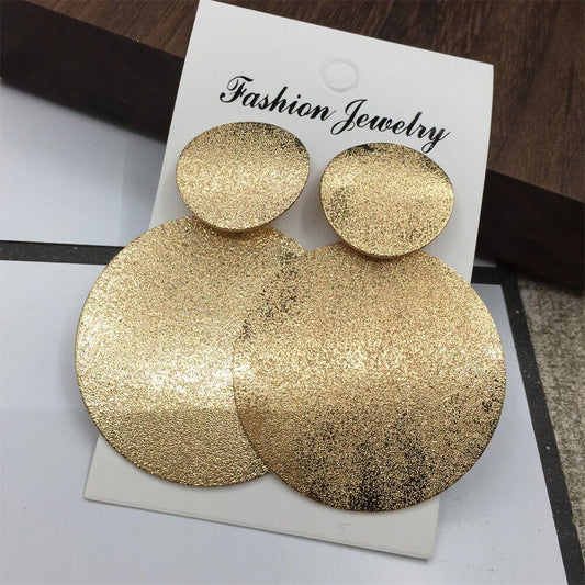 Large and small frosted disc earrings exaggerated atmosphere dance performance earrings jewelry