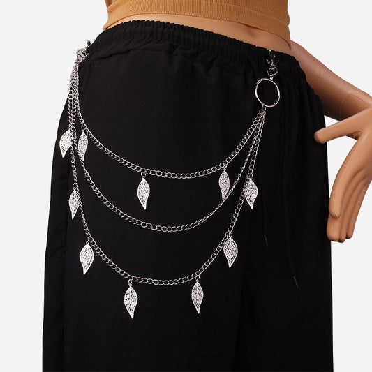 Jewelry alloy ring geometric multi-layer chain body chain ins copper leaf pendant pants chain