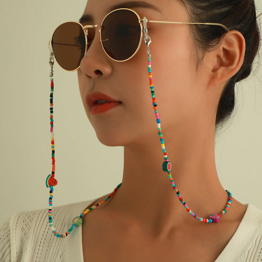 Jewelry multi-element fruit shape rice bead glasses chain women's fashion colorful mask non-slip lanyard