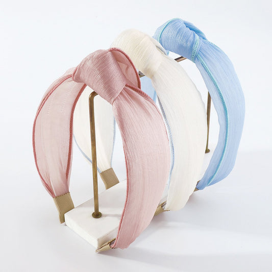 F489 small fresh transparent chiffon hair hoop women's spring and summer candy color head hoop fairy knotted hairpin