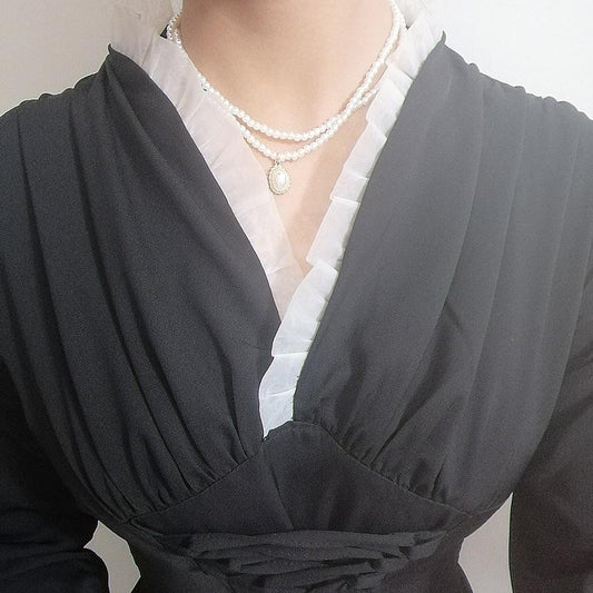 Retro Baroque Palace Necklace Double Layer Pearl Water Drop Necklace Fashion Clavicle Chain Neck Jewelry Women