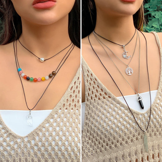 Jewelry Ethnic Color Beaded Long Sweater Chain Niche Imitation Crystal Stacked Xingyue Necklace