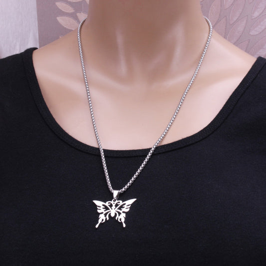 Stainless Steel Jewelry Creative Men and Women Hollow Butterfly Pendant Necklace Popular Jewelry