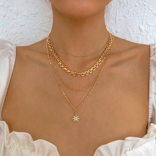 N9866 jewelry personality exaggerated octagonal star necklace geometric fashion multi-layered clavicle chain women