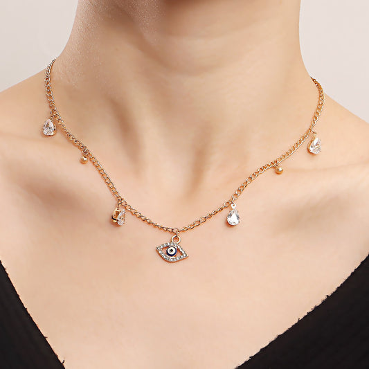 Jewelry punk simple micro-inlaid diamond devil's eye pendant necklace female ins temperament alloy necklace