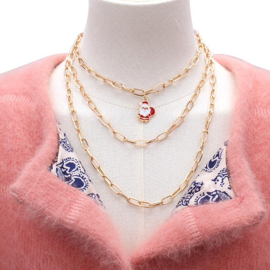 Christmas series fashion Christmas drip oil old man elk pendant creative festive necklace