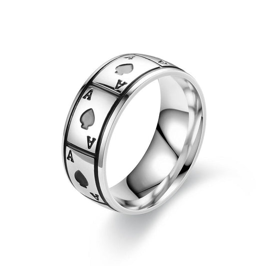 Jewelry Lucky Spades A Titanium Steel Ring Ring Mirror Magic Poker Stainless Steel Ring