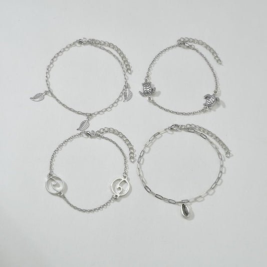 Fashion Vintage Alloy Shell Turtle Pendant Anklet Bohemian Multilayer Anklet Jewelry