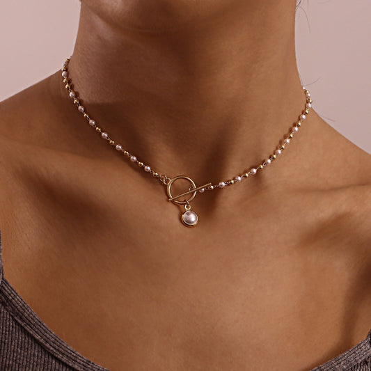 Jewelry Simple Pearl Chain OT Buckle Necklace Female Fashion Fairy Creative Design Female Necklace