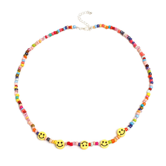 Jewelry hand-threaded rice beads smiley face necklace ladies fashion trend short necklace clavicle chain