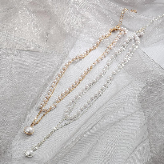Ins net red simple double-layer pearl necklace temperament short collarbone chain female tide choker necklace