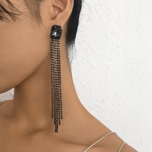 E155 Exaggerated Long Earrings Claw Chain Tassel Full Diamond Earrings Night Punk Internet Celebrity Personality Earrings