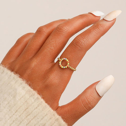 Jewelry ins color painting oil titanium steel circle dot open ring