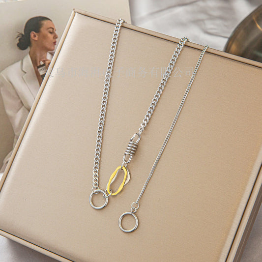 Ins cold geometric multi-layer clavicle chain titanium steel vacuum plated 18k real gold niche necklace female