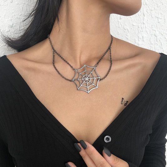 N9398 Halloween Personality Funny Necklace Fashion Alloy Necklace Spider Web Gothic Fun Necklace