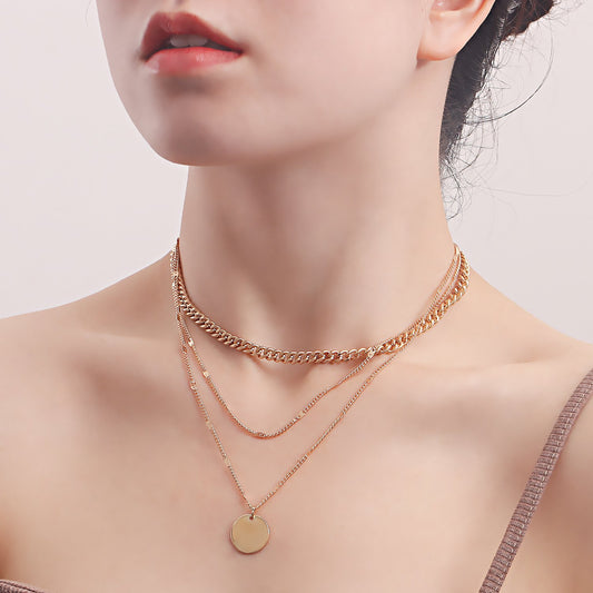 Jewelry punk geometric disc pendant necklace female niche design sense light luxury choker