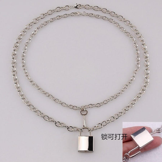 Dongdaemun same style lock necklace for men and women exaggerated INS gold lock necklace for women
