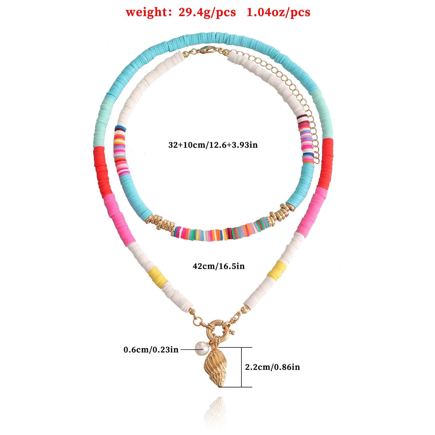 Jewelry double-layer colored soft pottery pearl scallop pendant necklace female ocean style trendy money jewelry