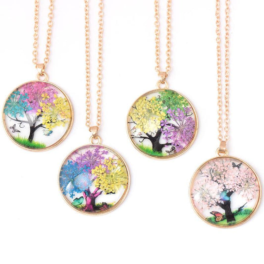 eaby fashion creative round dried flower butterfly tree of life necklace clavicle chain jewelry