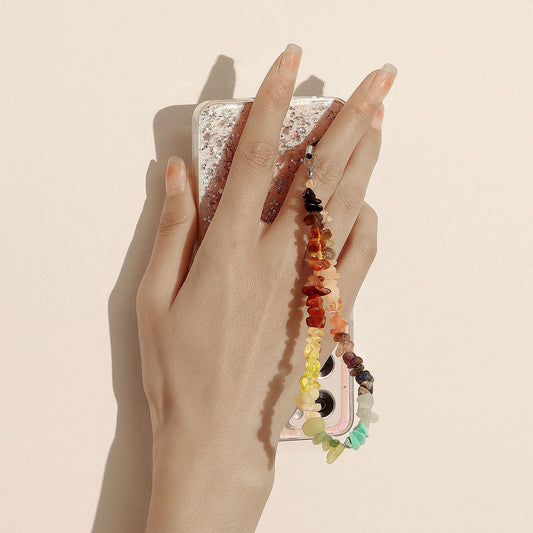 ins colorful gravel turquoise mobile phone chain hand-woven wire rope mobile phone lanyard mobile phone shell pendant pendant