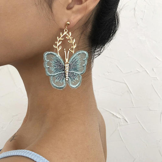E9727 Jewelry Creative Ancient Embroidery Butterfly Earring Super Fairy Temperament Alloy Lace Earrings