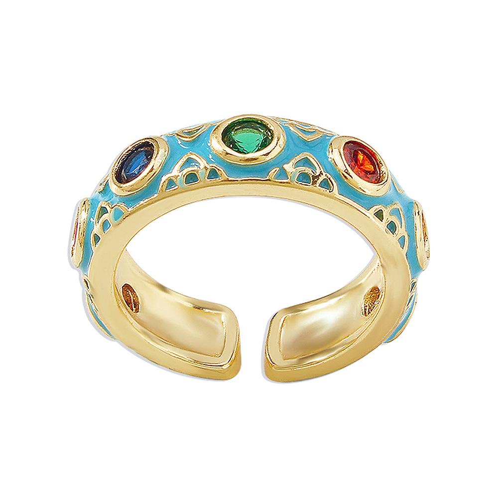 ZR114 net red drop oil ring light luxury color zircon ring simple fashion temperament jewelry female