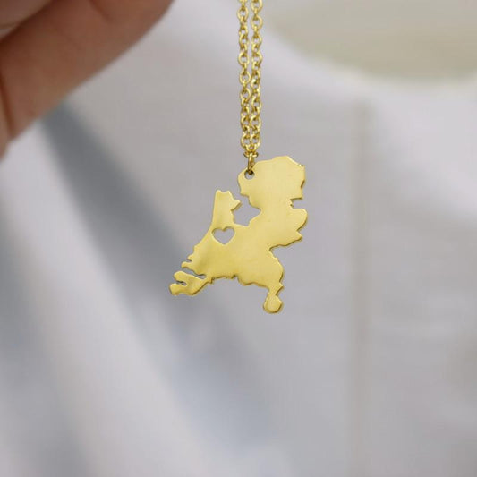 Netherlands Country Map Necklace World Map Europe Pendant Stainless Steel Jewelry