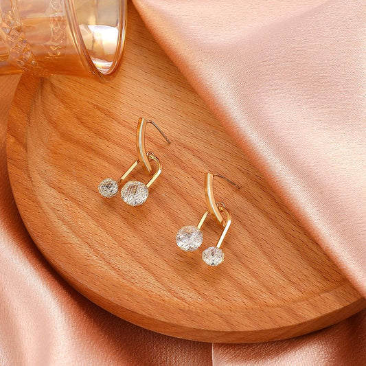Ins copper inlaid zircon U-shaped geometric earrings French light luxury personality temperament hollow ball earrings earrings