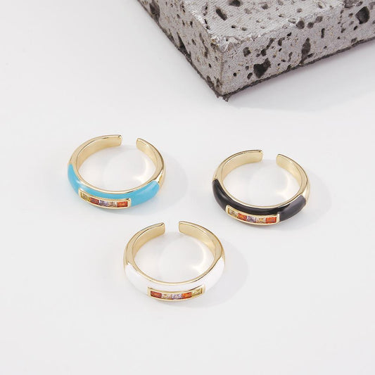 ZR52 Personality simple jewelry geometric fashion dripping oil open ring micro-inlaid zircon creative ring