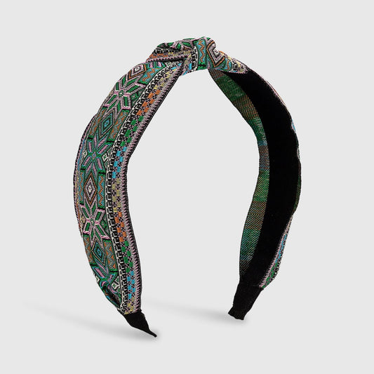 F443 Fashion Ethnic Embroidered Headband Retro Trendy Knotted Geometric Headband Exaggerated Colorful Hair Accessories