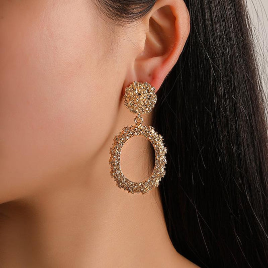 Personalized Geometric Frosted Stud Earrings Exaggerated Circle Embossed Ladies Earrings