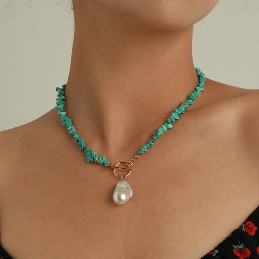 Jewelry Large Shaped Pearl OT Buckle Necklace Femininity Simple Fashion Green Turquoise Necklace