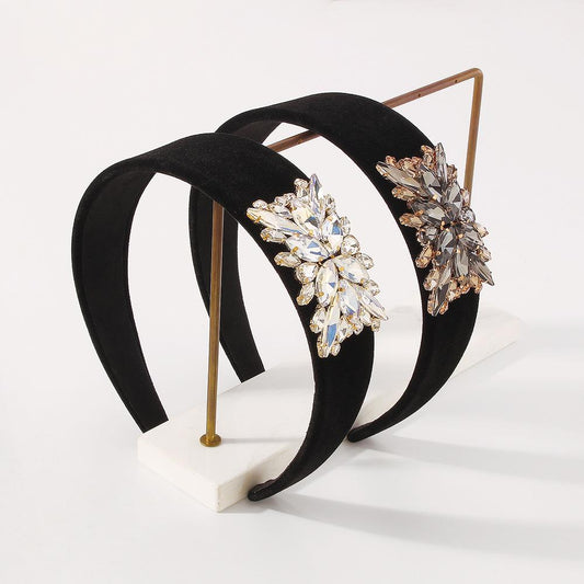 F3758 Exaggerated velvet rhinestone headband baroque personality retro hair accessories fashion street photography creative headband