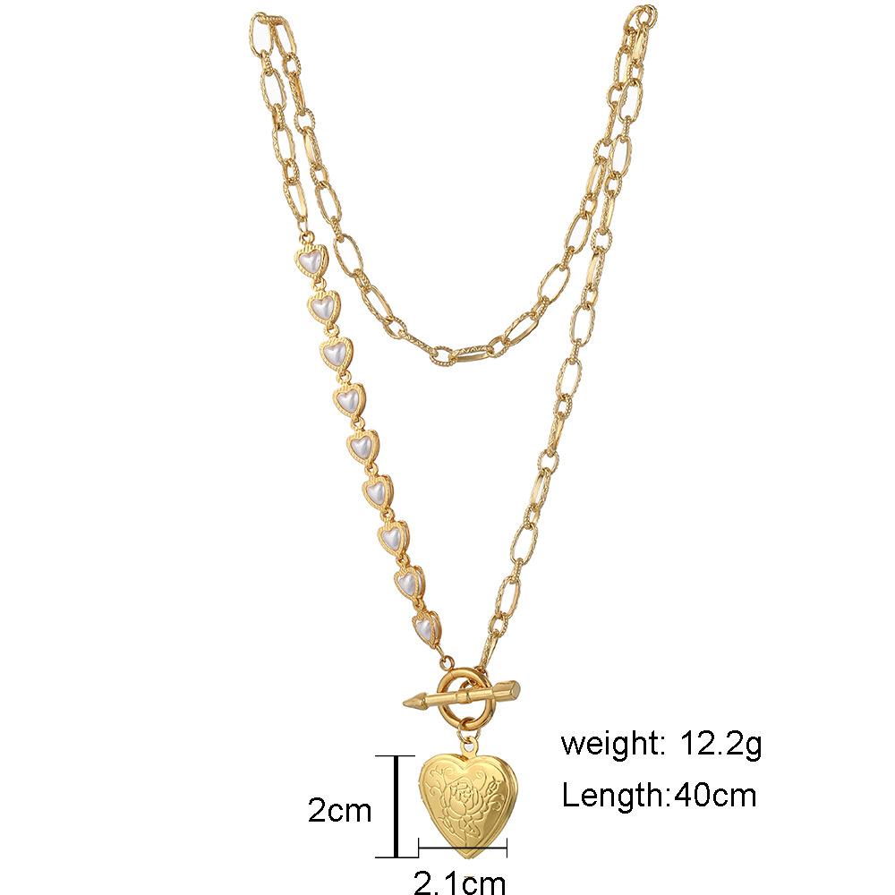 Stainless steel real gold-plated double-layer necklace ankle heart love pendant cold peach heart pearl titanium steel clavicle chain