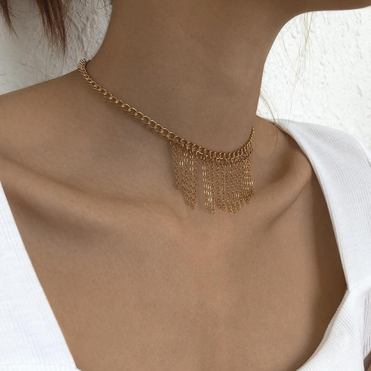 N9465 Jewelry Metal Texture Cool Necklace Hip Hop Creative Tassel Personality Necklace Female