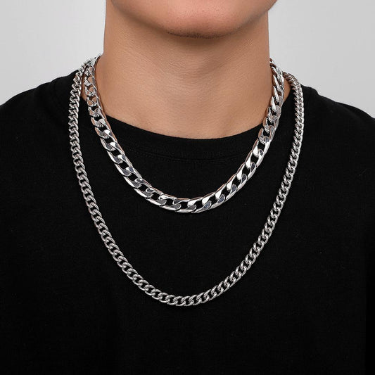Trendy men's double-layer NK thick necklace hip-hop without pendant collarbone chain simple trendy men's rock punk necklace
