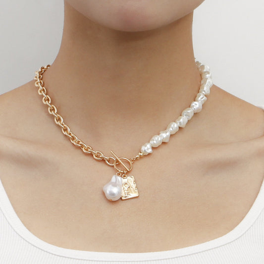 Jewelry Acrylic Shaped Pearl Stitching Thick Chain Square Round Card Necklace Female Cold Necklace