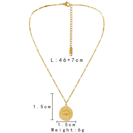 Niche Fashion Simple Personality Retro Stainless Steel Coin Eyelashes Eyes Short Necklace Necklace Female