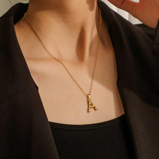 Popular stainless steel gold-plated letter pendant personalized bamboo 26 English letters all-match necklace decoration