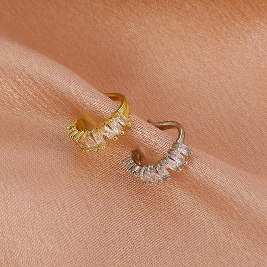 Retro Copper Inlaid Zircon Earrings Earrings Fashion Light Luxury Metal Geometric C-shaped Ear Bone Clip Earrings Without Ear Piercing
