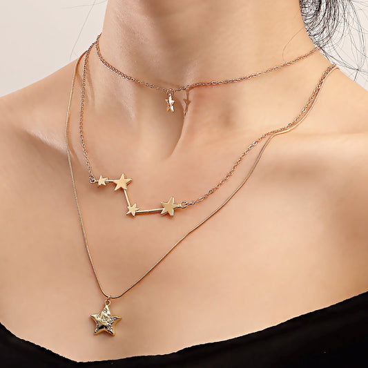 Jewelry fashion multi-layer golden five-pointed star necklace female retro niche design clavicle chain