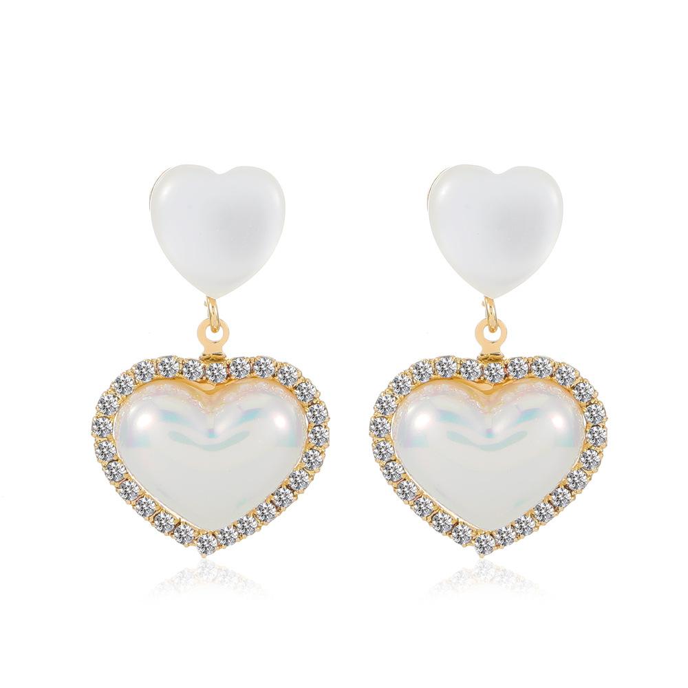Retro micro-inlaid zircon heart earrings fashion simple magic color mermaid earrings earrings light luxury earrings