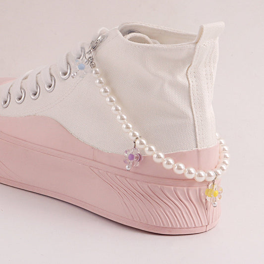 Jewelry ins imitation pearl shoe chain accessories female fashion flower pendant shoe decoration