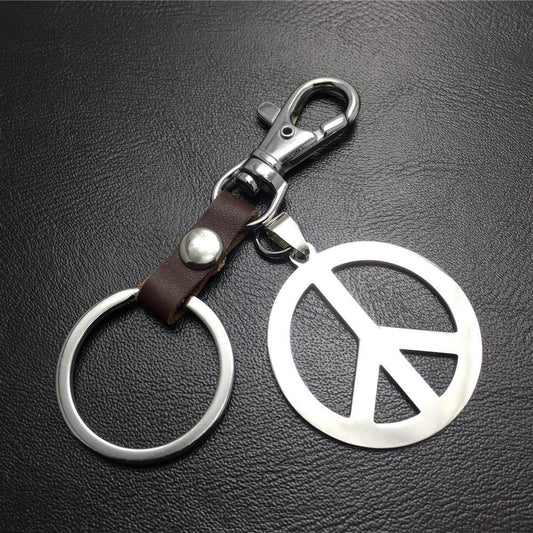 Anti-war symbol titanium steel pendant stainless steel key pendant cowhide connecting piece Valentine's Day gift world peace