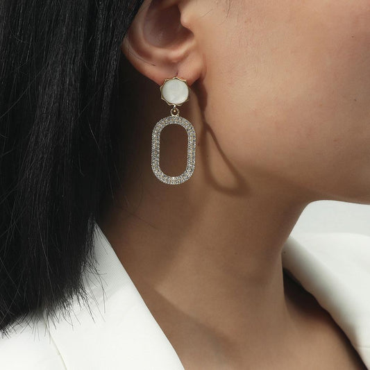 Dongdaemun Temperament Long Geometric Earrings Fashion Hollow Oval Full Diamond Exaggerated Earrings Female Jewelry