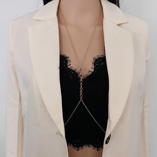 Jewelry Red Crystal Body Chain Sexy Beach Bikini Crystal Chest Chain Simple Body Chain